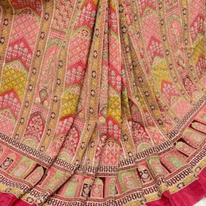 Sequence And Embroidery on Pure Crepe Fabric pink