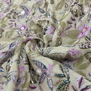 Viscose Natural Crepe embroidery