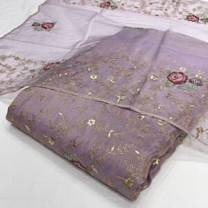 Elegant Tissue Fabric with Zari and Foil Embroidery Combo