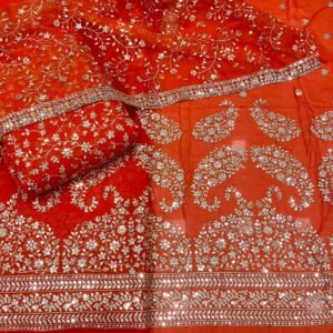 Elegant Red Georgette Embroidered Dress